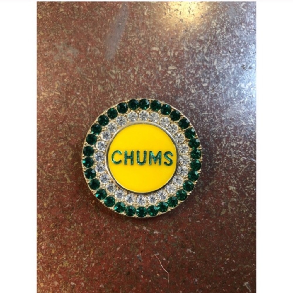 Chums Green Rhinestone Brooch